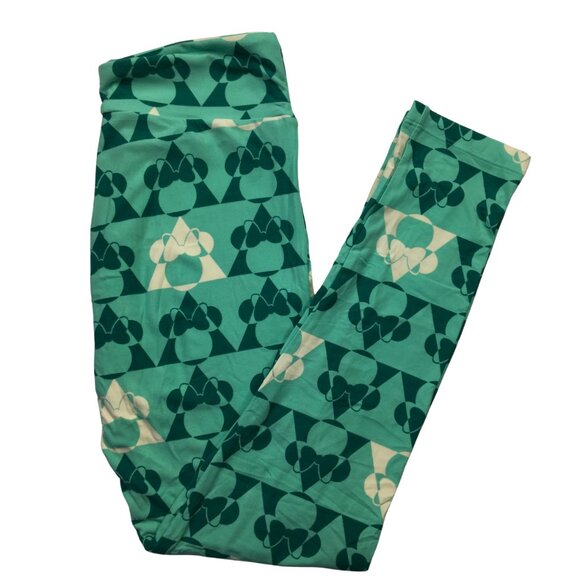 Shades of Green and Cream Minnie Mouse Geo print | LuLaRoe Leggings (OS) - Picture 2 of 2